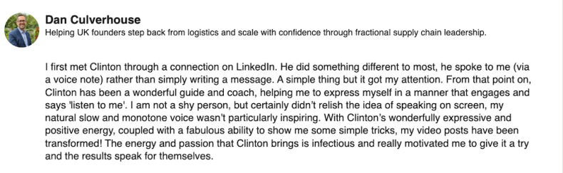 Dan Culverhouse - Testimonial