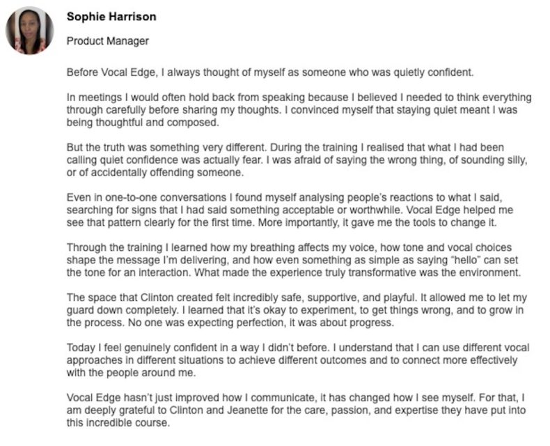 Sophie Harrison - Testimonial